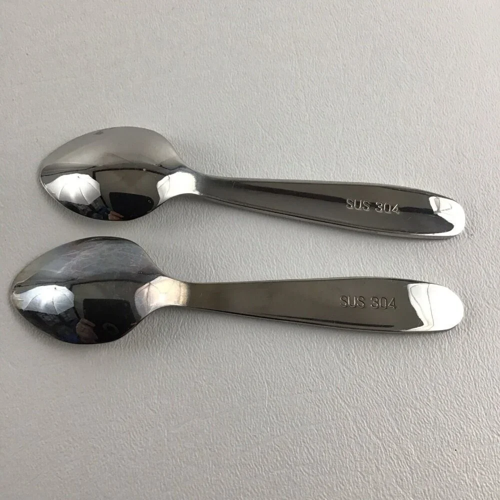2 Baby Toddler Child Feeding Spoon Set Giraffe Silver Pair Lot - Picture 7 of 7
